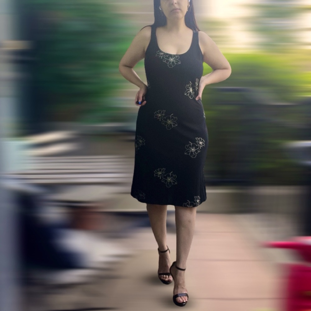 LOFT Black Floral Tank Dress